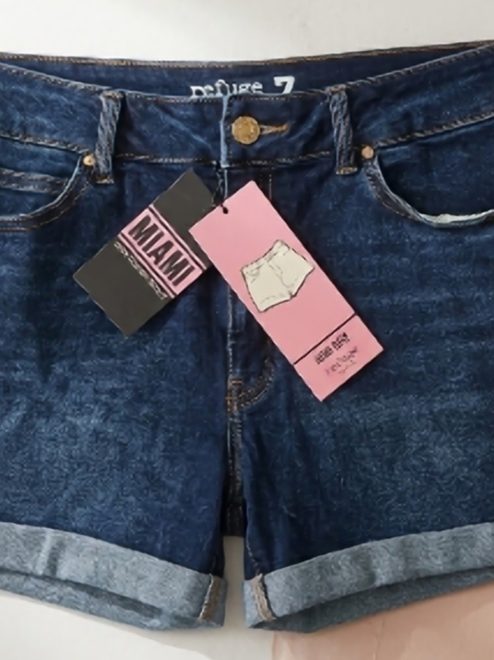 miami Dark Blue Denim Rolled Cuff Shorts
